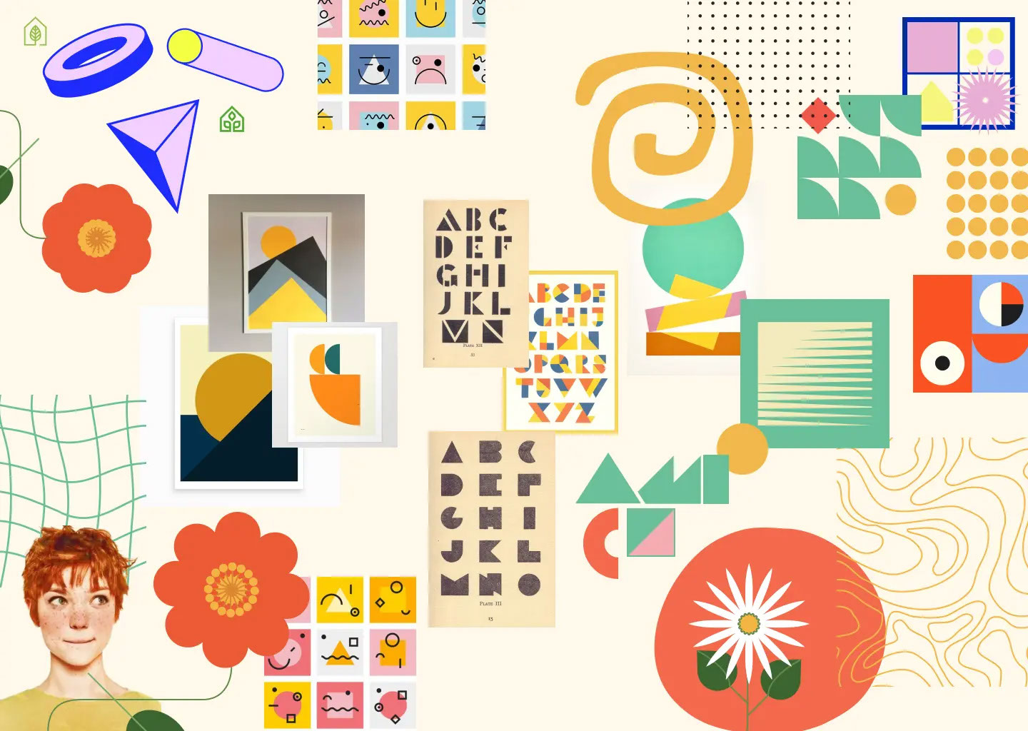 Amicasa: Moodboard of colours, typography and graphic references